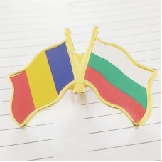 Insigna cu pin metalica 2 steaguri Romania si Bulgaria