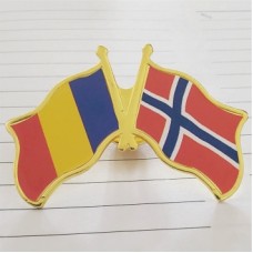 Insigna cu pin metalica 2 steaguri Romania si Norvegia