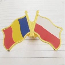 Insigna cu pin metalica 2 steaguri Romania si Polonia