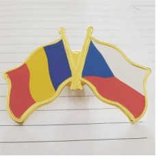 Insigna cu pin metalica 2 steaguri Romania si Cehia
