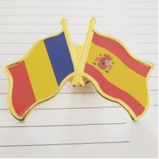 Insigna cu pin metalica 2 steaguri Romania si Spania