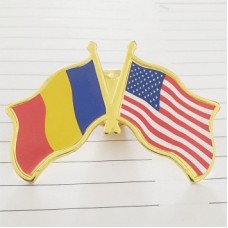 Insigna cu pin metalica 2 steaguri Romania si SUA