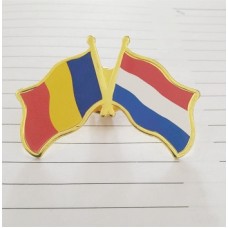 Insigna cu pin metalica 2 steaguri Romania si Tarile de jos