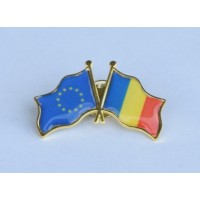 Insigna cu pin metalica steaguri Romania si UE