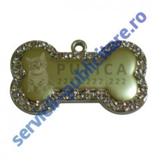 Medalion Bone PET, 37x21mm, placat cu Aur si pietre semipretioase, gravat