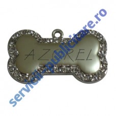 Medalion Bone PET, 37x21mm, placat cu Nichel si pietre semipretioase, gravat