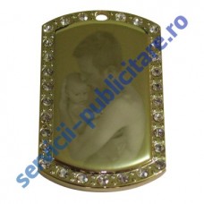 Dog Tag 29x50mm, placat cu Aur si pietre semipretioase, gravat