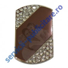 Dog Tag 29x50mm, placat cu Nichel si pietre semipretioase, Chevron, gravat