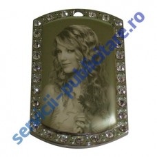 Dog Tag 29x50mm, placat cu Nichel si pietre semipretioase, gravat