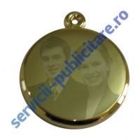 Pandantiv rotund 23mm 3D placat cu Aur, gravat