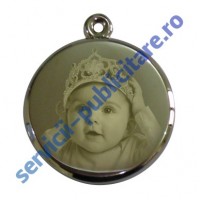 Pandantiv rotund 23mm 3D placat cu Nichel, gravat